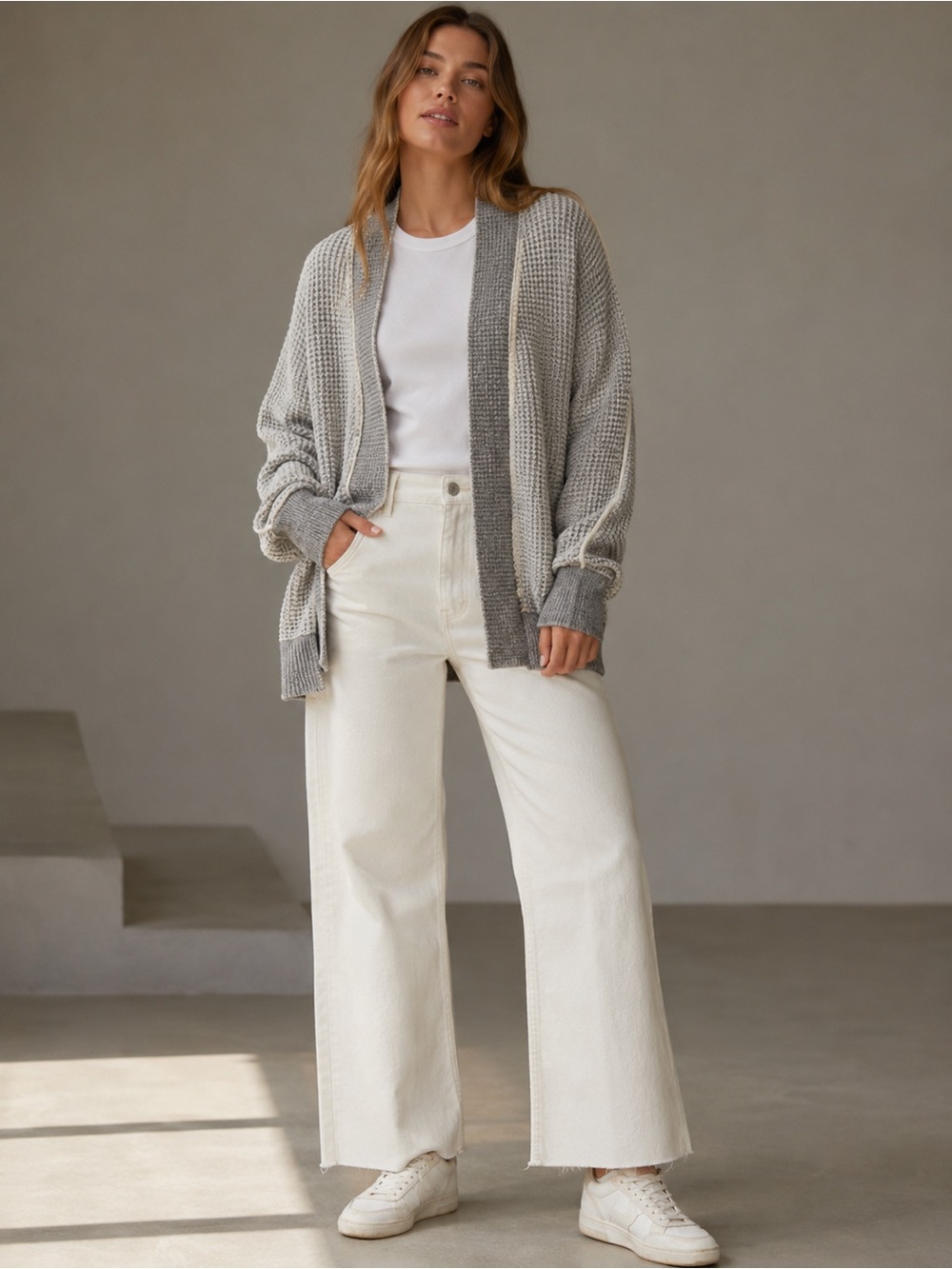 Sleeping on snow anthropology cream waffle wool sweater